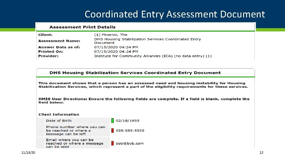 Coordinated Entry Assessment Document 11/18/20 12 