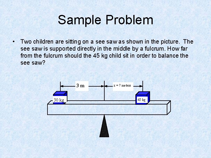 Sample Problem • Two children are sitting on a see saw as shown in