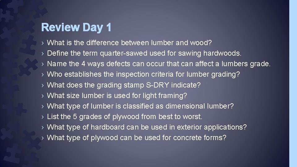 Review Day 1 › › › › › What is the difference between lumber