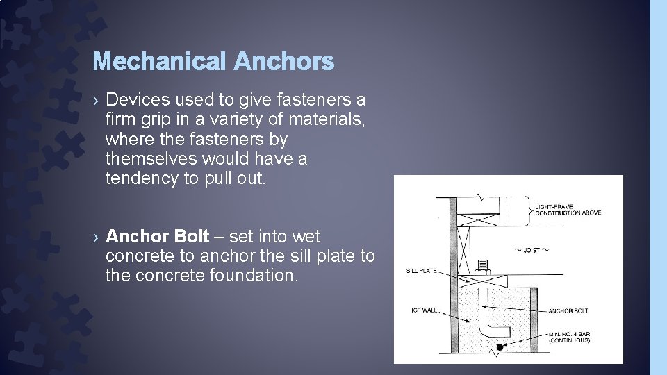 Mechanical Anchors › Devices used to give fasteners a firm grip in a variety