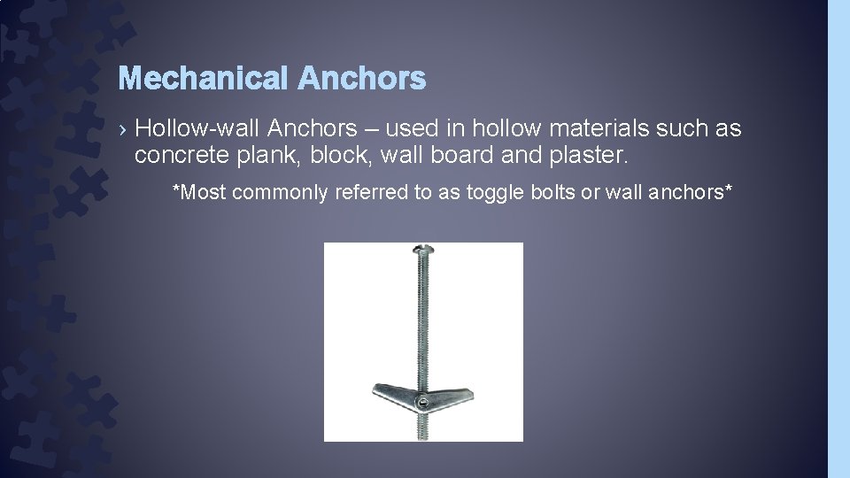 Mechanical Anchors › Hollow-wall Anchors – used in hollow materials such as concrete plank,
