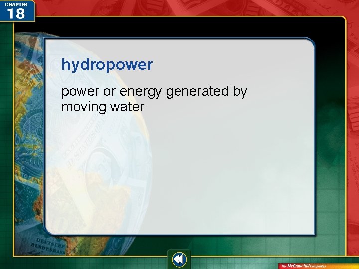 hydropower or energy generated by moving water  hydropower or energy generated by moving water