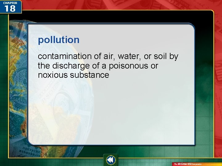 pollution contamination of air, water, or soil by the discharge of a poisonous or pollution contamination of air, water, or soil by the discharge of a poisonous or