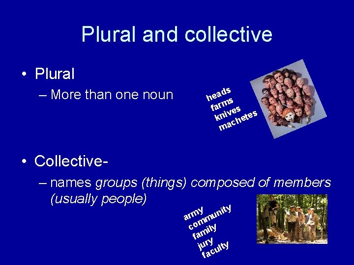 Plural and collective • Plural – More than one noun ds a e h