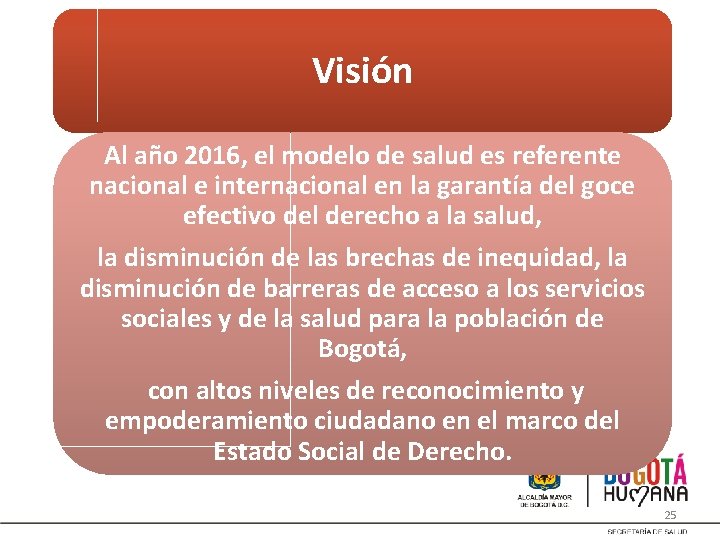 Visión Al año 2016, el modelo de salud es referente nacional e internacional en