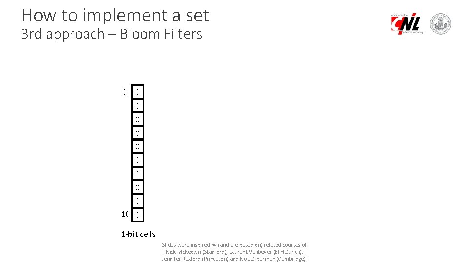 How to implement a set 3 rd approach – Bloom Filters 0 0 0