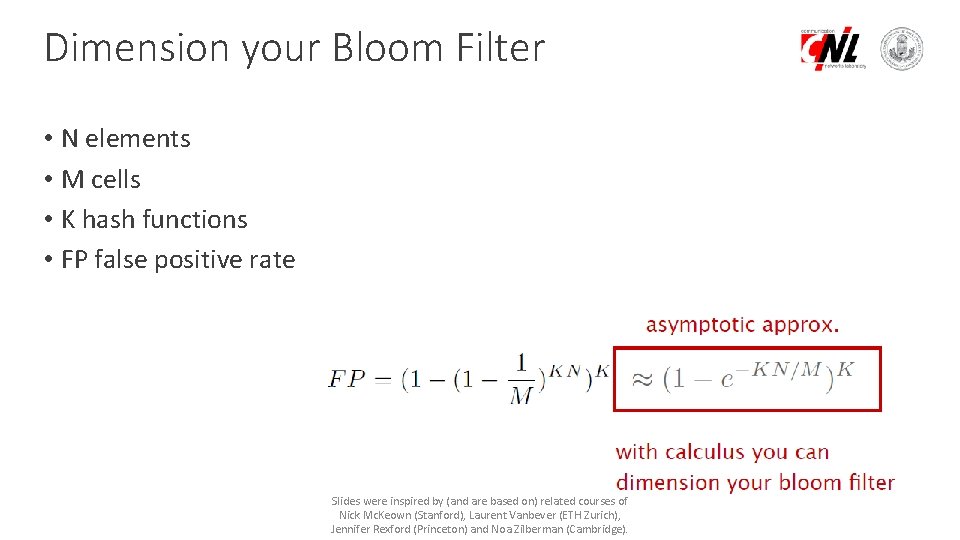 Dimension your Bloom Filter • N elements • M cells • K hash functions