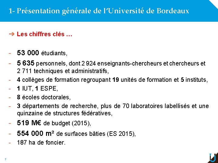 1 - Présentation générale de l’Université de Bordeaux ➔ Les chiffres clés … -