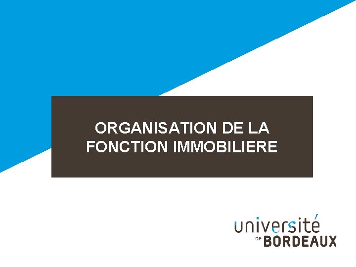ORGANISATION DE LA FONCTION IMMOBILIERE 