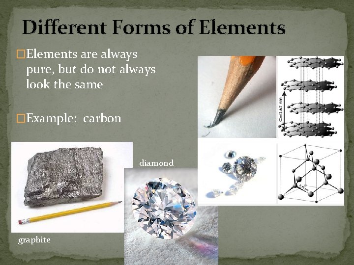 Different Forms of Elements �Elements are always pure, but do not always look the