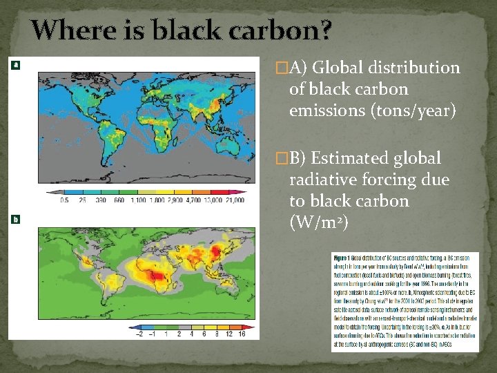 Where is black carbon? �A) Global distribution of black carbon emissions (tons/year) �B) Estimated