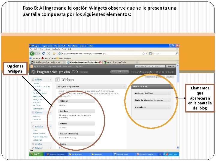 Paso 8: Al ingresar a la opción Widgets observe que se le presenta una