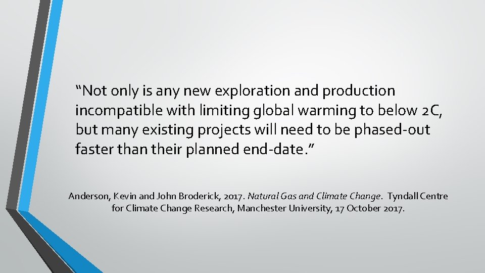 “Not only is any new exploration and production incompatible with limiting global warming to