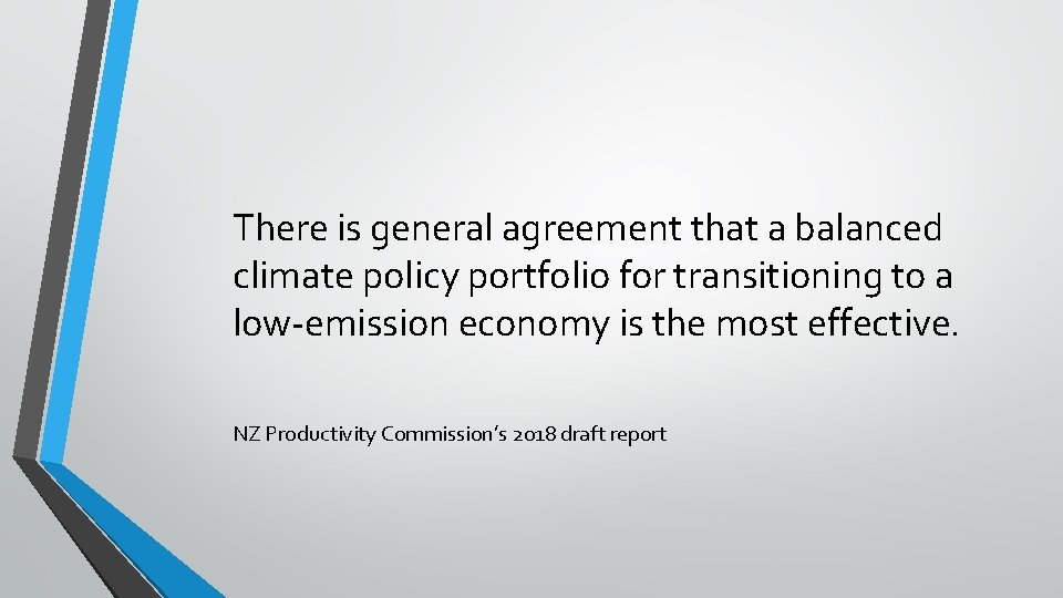There is general agreement that a balanced climate policy portfolio for transitioning to a