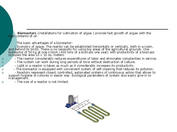 ¡ Bioreactors (installations for cultivation of algae ) provide fast growth of algae with