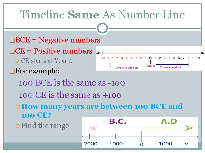 Timeline Same As Number Line �BCE = Negative numbers �CE = Positive numbers CE