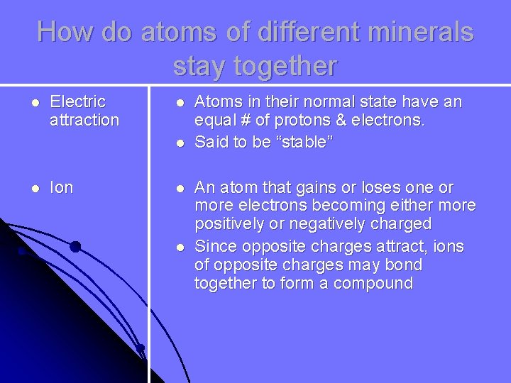 How do atoms of different minerals stay together l Electric attraction l l l