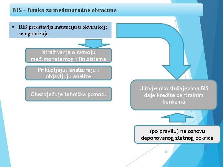 BIS - Banka za međunarodne obračune § BIS predstavlja instituciju u okviru koje se