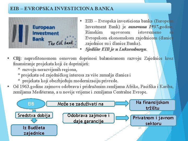 EIB – EVROPSKA INVESTICIONA BANKA § EIB – Evropska investiciona banka (European Investment Bank)