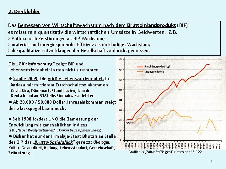 2. Denkfehler Das Bemessen von Wirtschaftswachstum nach dem Bruttoinlandprodukt (BIP): es misst rein quantitativ