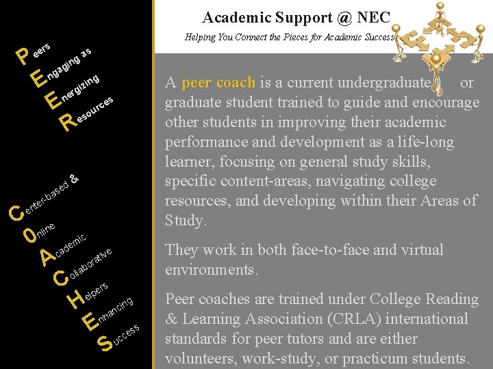 Academic Support @ NEC Helping You Connect the Pieces for Academic Success s r