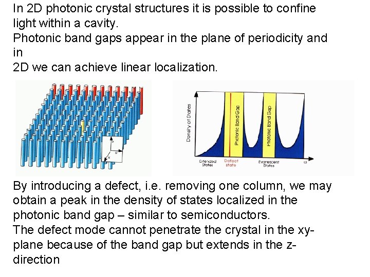 In 2 D photonic crystal structures it is possible to confine light within a