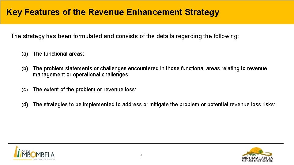 Key Features of the Revenue Enhancement Strategy The strategy has been formulated and consists