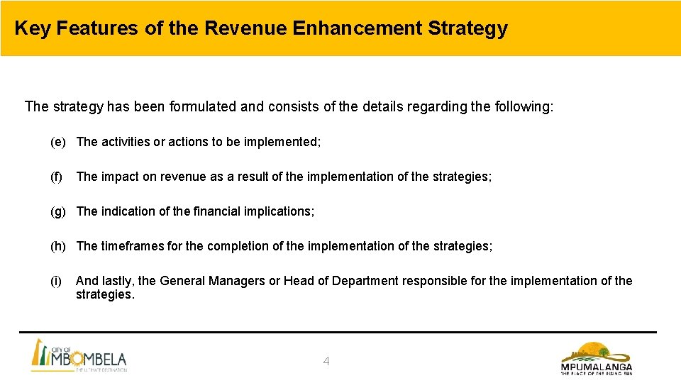 Key Features of the Revenue Enhancement Strategy The strategy has been formulated and consists