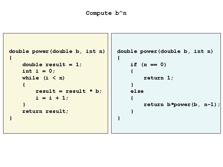 Compute b^n double power(double b, int n) { double result = 1; int i