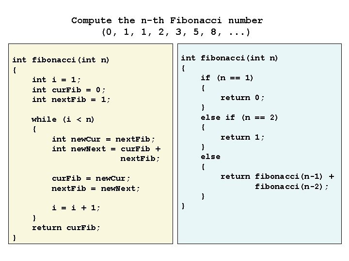 Compute the n-th Fibonacci number (0, 1, 1, 2, 3, 5, 8, . .
