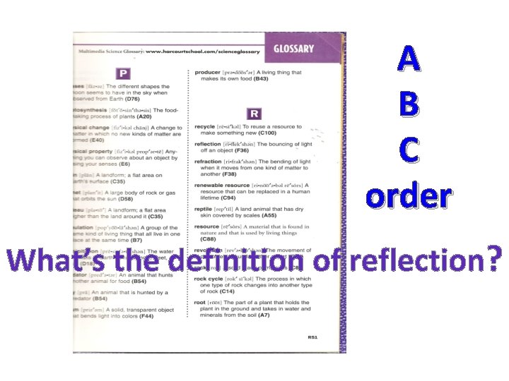 A B C order What’s the definition of reflection? 