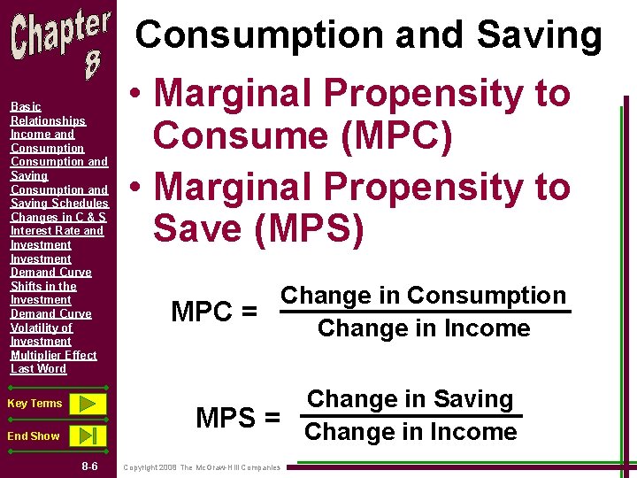 Consumption and Saving Basic Relationships Income and Consumption and Saving Schedules Changes in C Consumption and Saving Basic Relationships Income and Consumption and Saving Schedules Changes in C