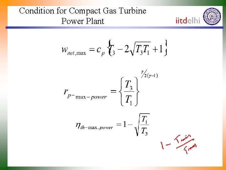 Condition for Compact Gas Turbine Power Plant 