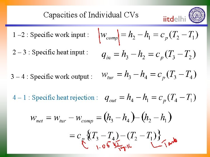 Capacities of Individual CVs 1 – 2 : Specific work input : 2 –