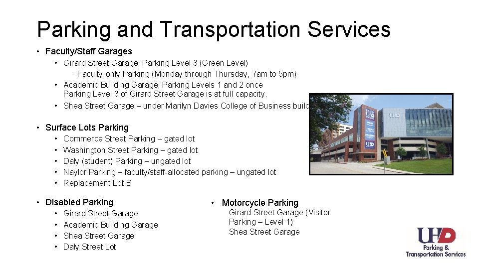 Parking and Transportation Services • Faculty/Staff Garages • Girard Street Garage, Parking Level 3