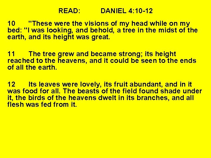 READ: DANIEL 4: 10 -12 10 "These were the visions of my head while
