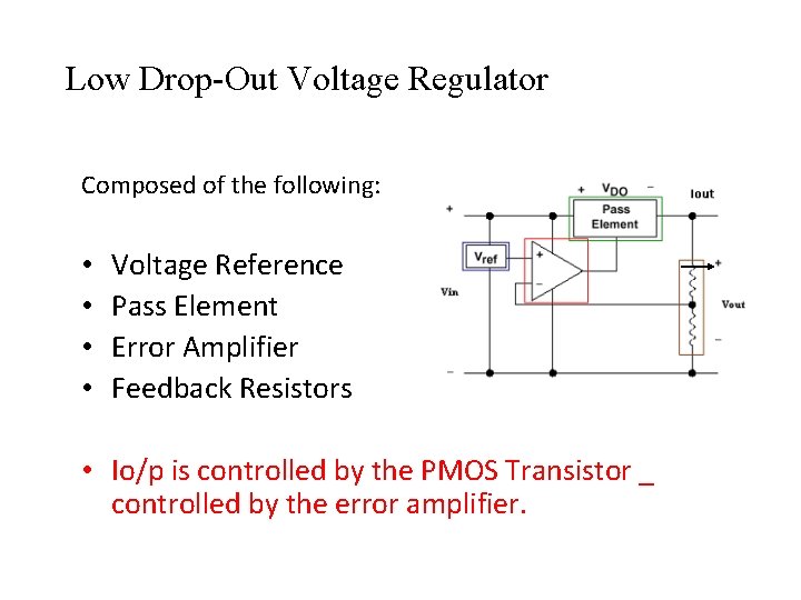 Low Drop-Out Voltage Regulator Composed of the following: • • Voltage Reference Pass Element