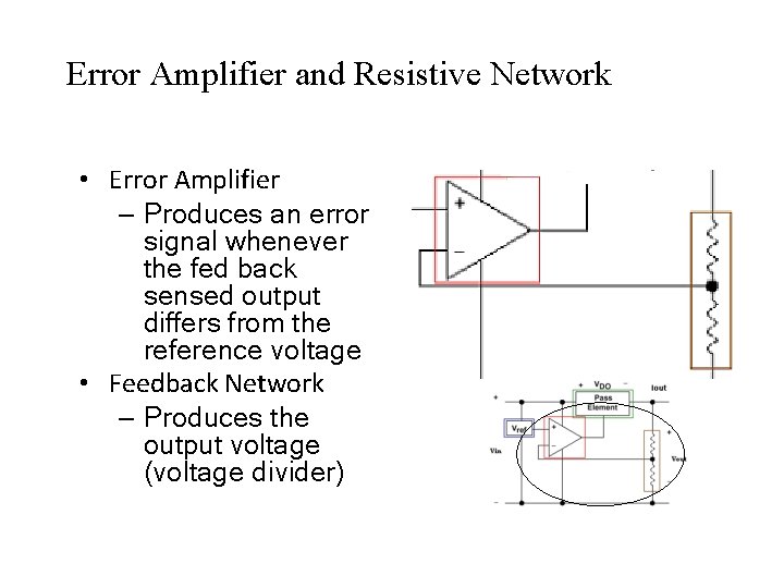 Error Amplifier and Resistive Network • Error Amplifier – Produces an error signal whenever