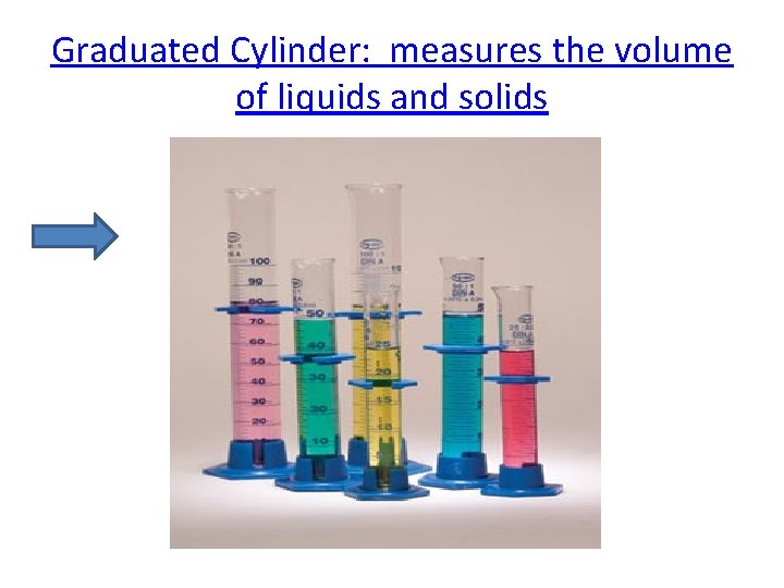 Graduated Cylinder: measures the volume of liquids and solids 