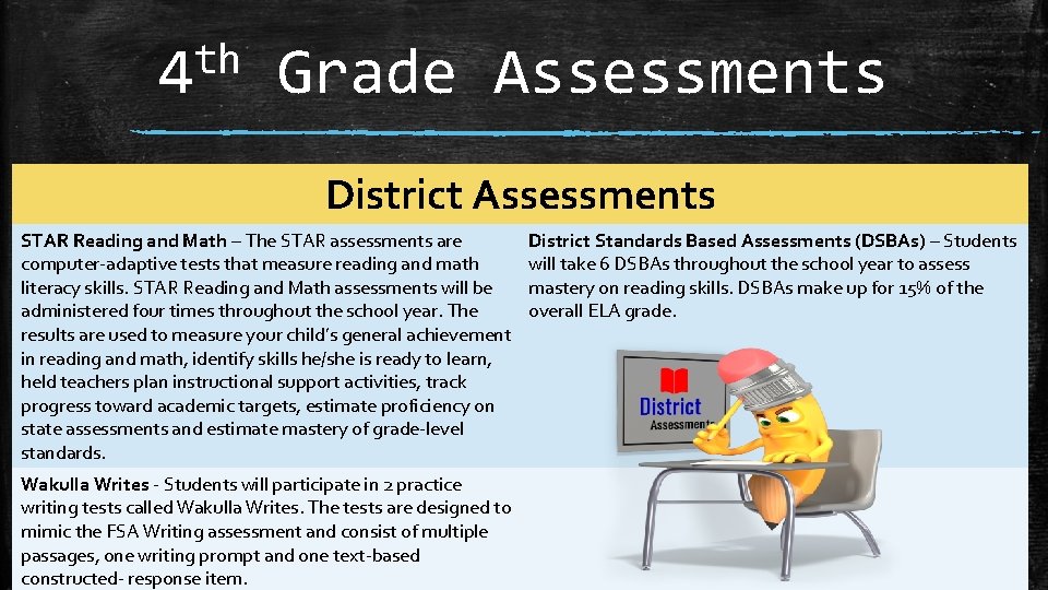 th 4 Grade Assessments District Assessments STAR Reading and Math – The STAR assessments