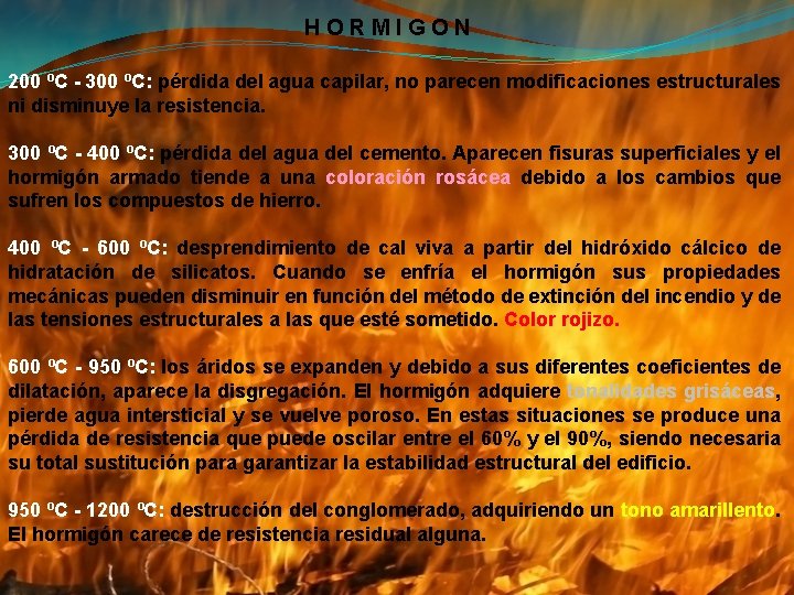 HORMIGON 200 ºC - 300 ºC: pérdida del agua capilar, no parecen modificaciones estructurales