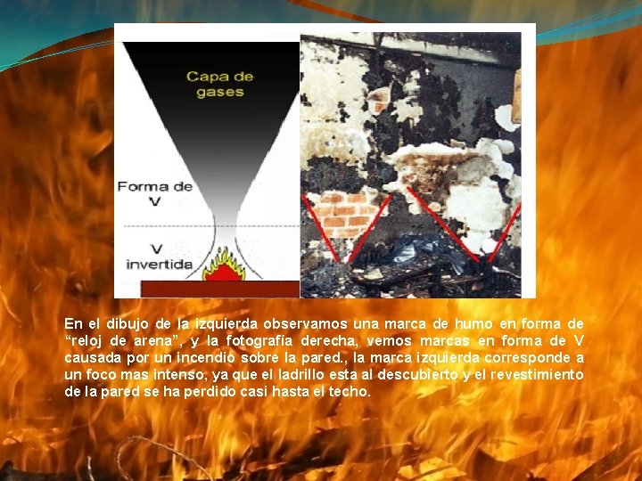 En el dibujo de la izquierda observamos una marca de humo en forma de