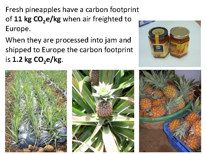 Fresh pineapples have a carbon footprint of 11 kg CO 2 e/kg when air