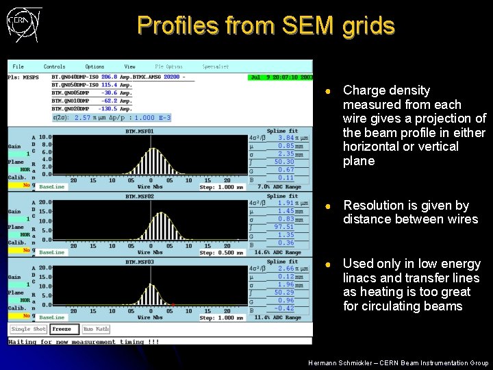 Profiles from SEM grids ● Charge density measured from each wire gives a projection