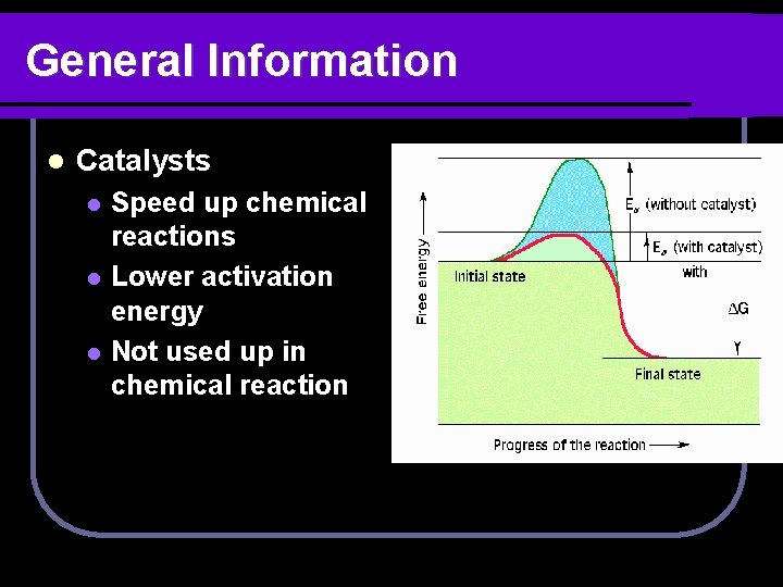 General Information l Catalysts l l l Speed up chemical reactions Lower activation energy
