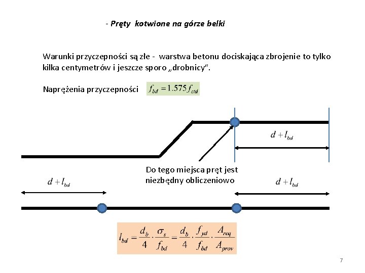 - Pręty kotwione na górze belki Warunki przyczepności są złe - warstwa betonu dociskająca - Pręty kotwione na górze belki Warunki przyczepności są złe - warstwa betonu dociskająca