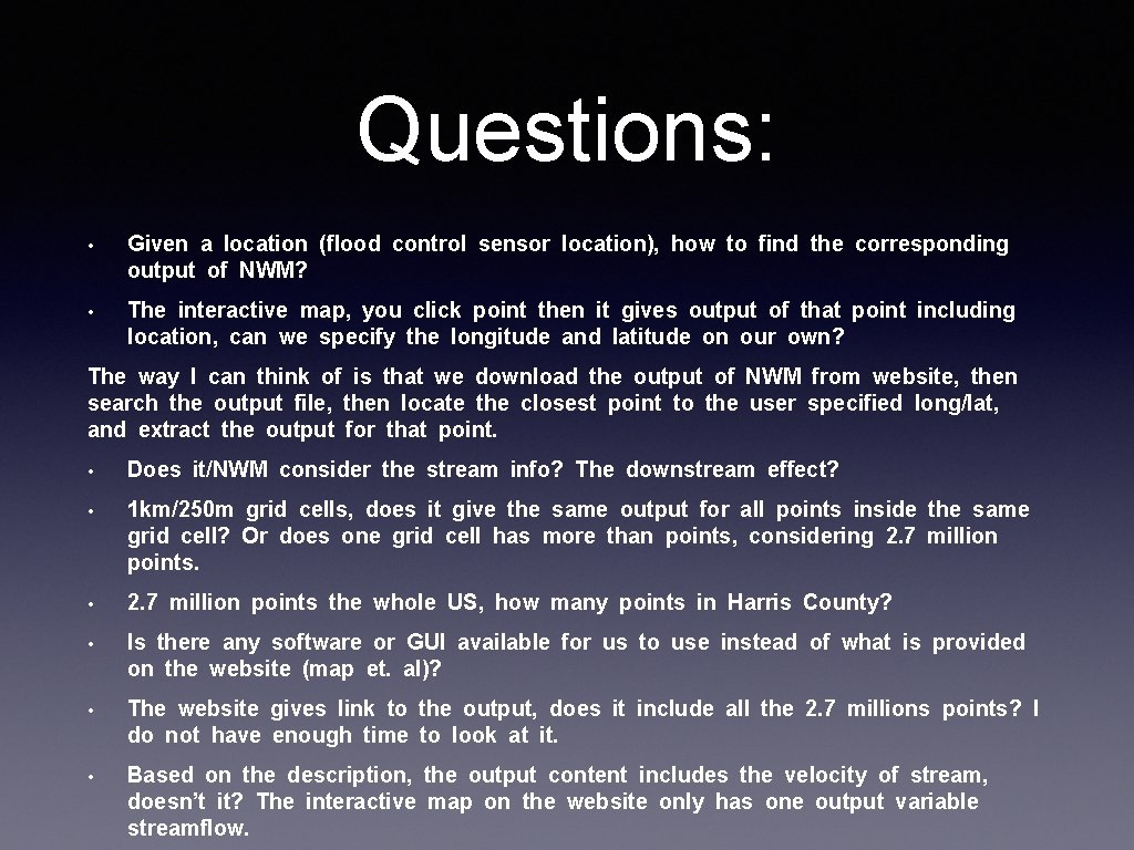 Questions: • Given a location (flood control sensor location), how to find the corresponding