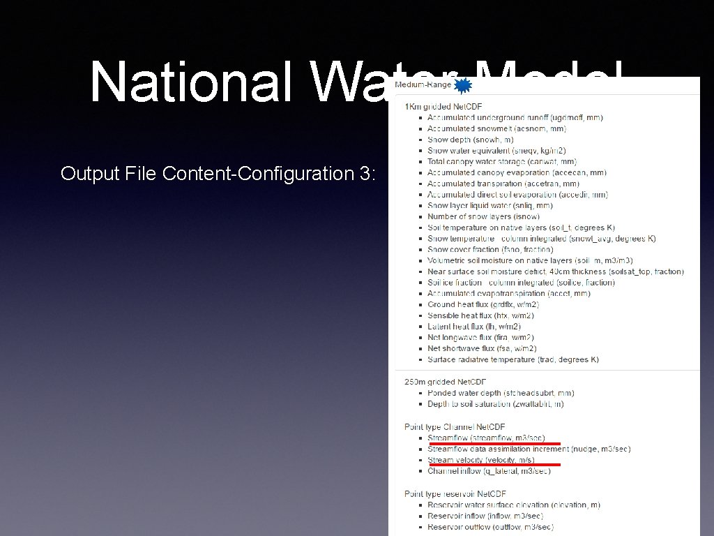 National Water Model Output File Content-Configuration 3: 