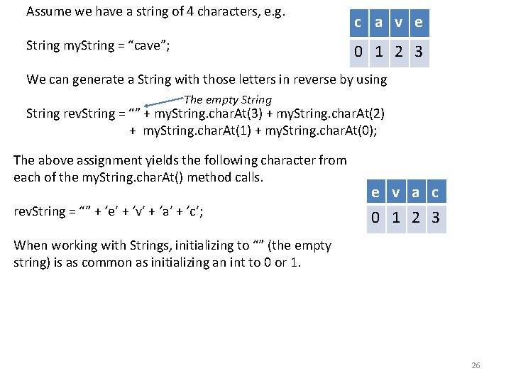 Assume we have a string of 4 characters, e. g. String my. String =