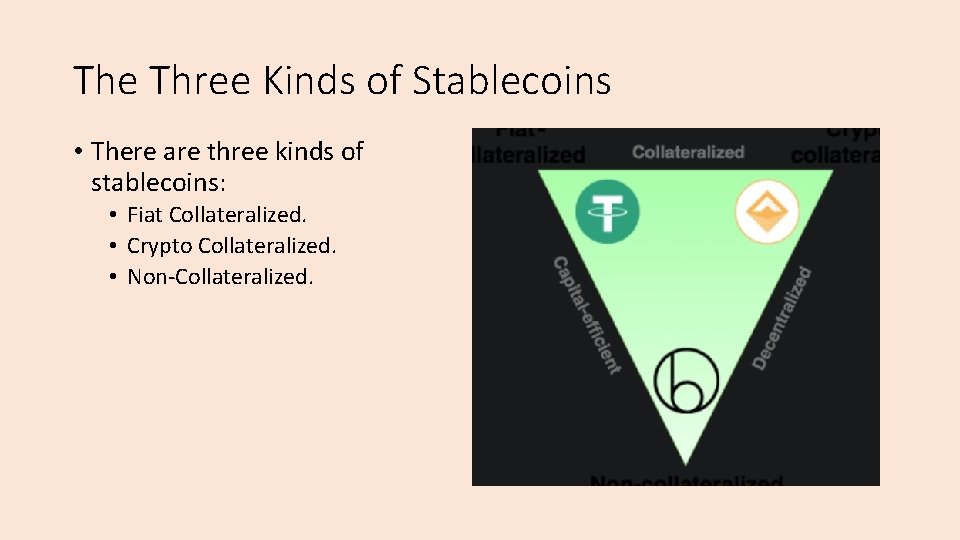 The Three Kinds of Stablecoins • There are three kinds of stablecoins: • Fiat